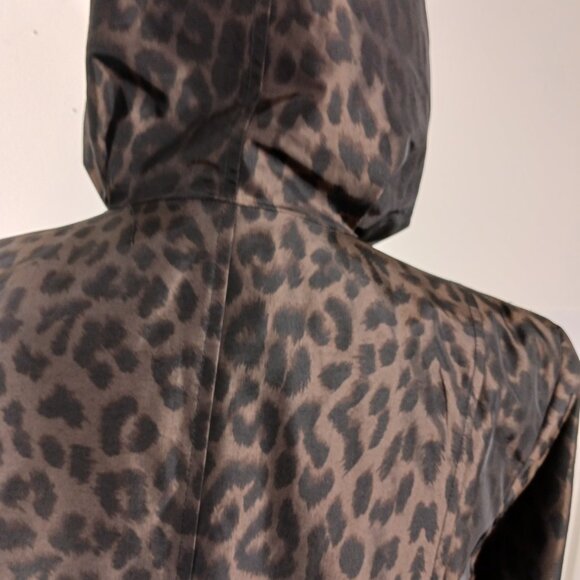 Gallery, Hooded Brown Animal Print Rain Coat Size Large, All Weather Coat/Jacket - Picture 8 of 16